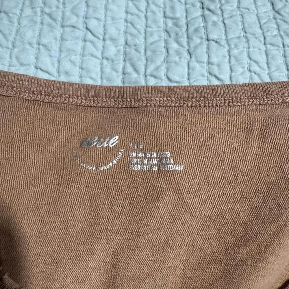 Aerie Brown Camel V-Neck Oversized Short Sleeve T-Shirt, Large - Picture 3 of 4